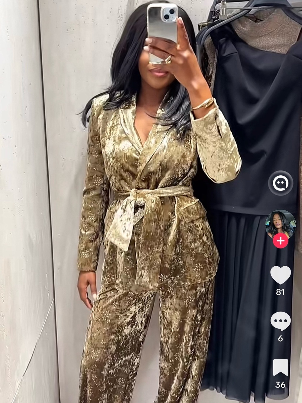ZARA Velvet Blazer With Metallic Thread Belt